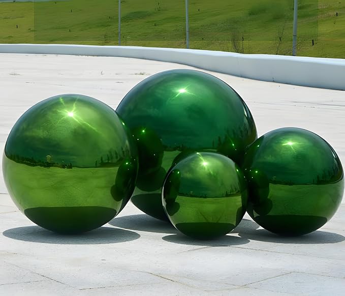 Stainless Steel Gazing Globe Mirror Ball, Decorative Gazing Balls for Garden, Reflective Smooth Garden Ball Sphere for Outdoor Yard Decoration (Green, Dia: 12 inch)