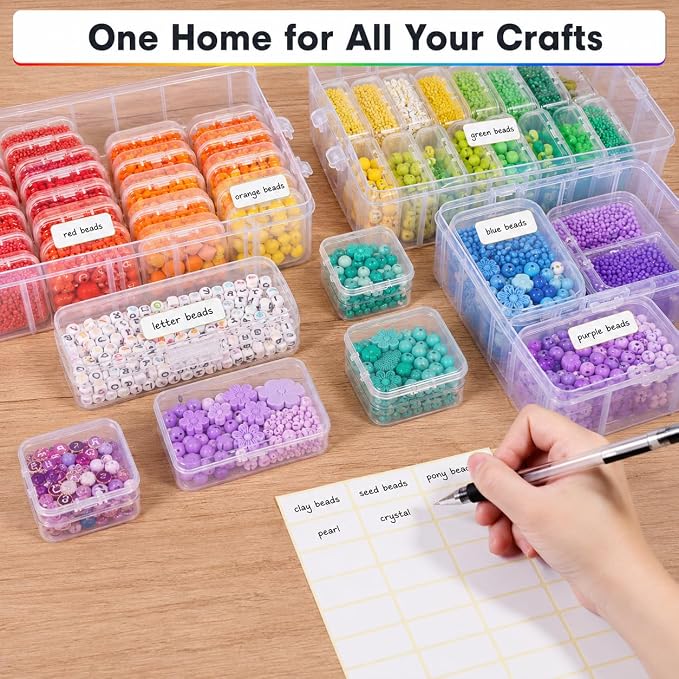 Bead Organizers and Storage, 56 Pcs Small Plastic Containers with Lids and 3-Tier Stackable Storage Box, Mini Clear Organizers for Jewelry Toys Craft Storage (3 tire different sizes 56pcs)