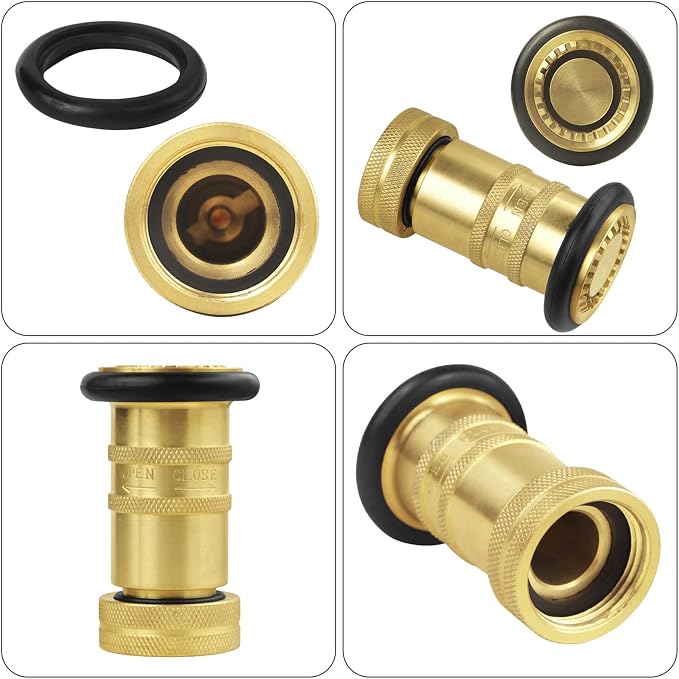Fire Hose Nozzle 1" NH/NST Spray Jet Fog, 100 PSI 75 GPM Heavy Duty Industrial Brass Equipment Water Hose Nozzle