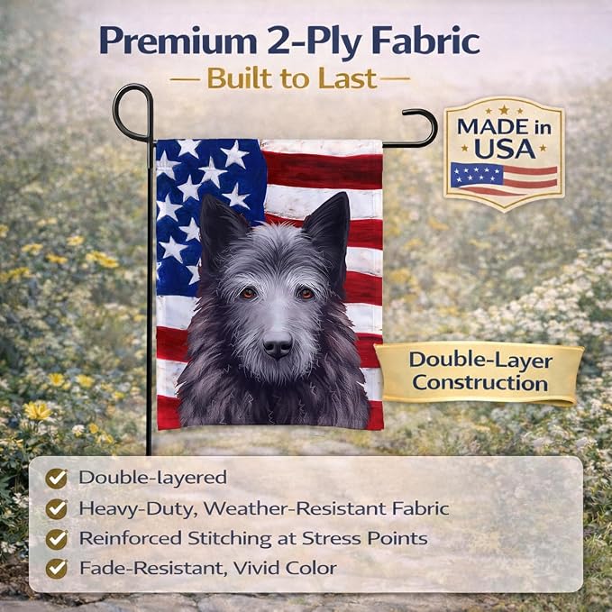 Caroline's Treasures CK6452GF Bouvier des Ardennes American Flag Garden Flag Mailbox Flag Decorative Yard Flag Banner Outside Patio Artwork Yard Flower Beds, Garden Size, Multicolor