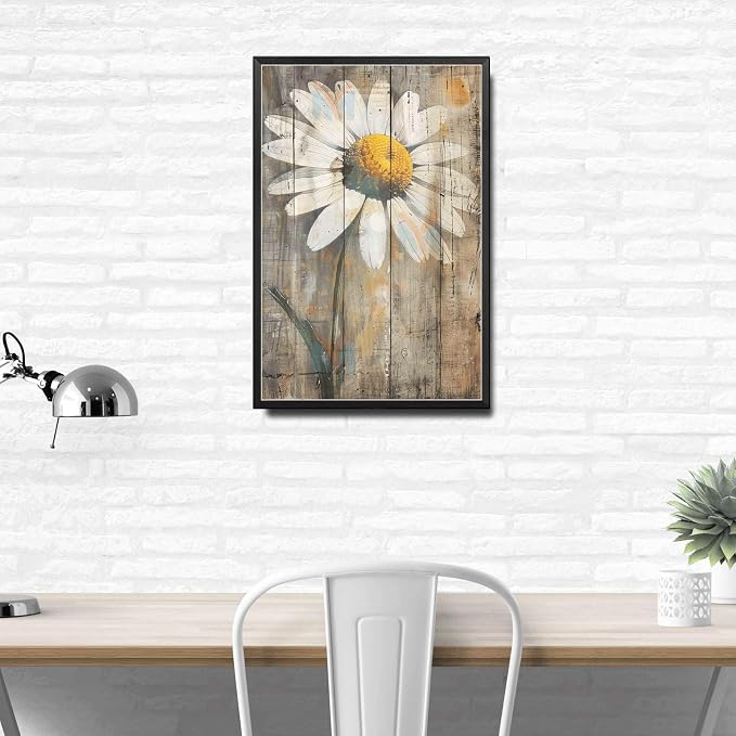 Metal Sign Tin Sign Vintage Wall Art Antique Artist's Daisy Tin Sign for Shabby Chic Interiors Rustic Wall Art and Corrosion Resistant Signs for Garden for Room 8×12 Inches with Metal Frame