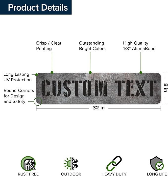 Custom Sign, Custom Street Sign, 11 Font Colors, 13 Font Styles, 4 Hole Options, 22 Sizes, 8x32 Inches, Rust Free DiBound, Fade Resistant, Made in USA by My Sign Center (Grunge Metal)