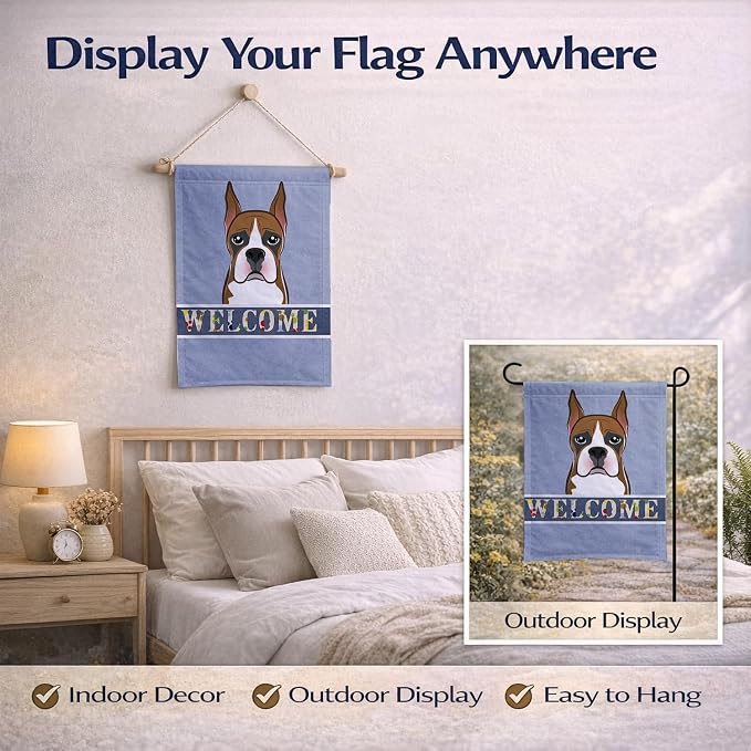 Caroline's Treasures BB1409GF Boxer Welcome Garden Flag, Blue Mailbox Flag Decorative Yard Flag Banner Outside Patio Artwork Yard Flower Beds, Garden Size, Multicolor