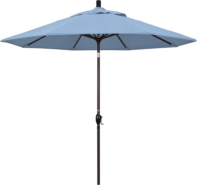 California Umbrella 9' Round Aluminum Market Umbrella, Crank Lift, Push Button Tilt, Bronze Pole