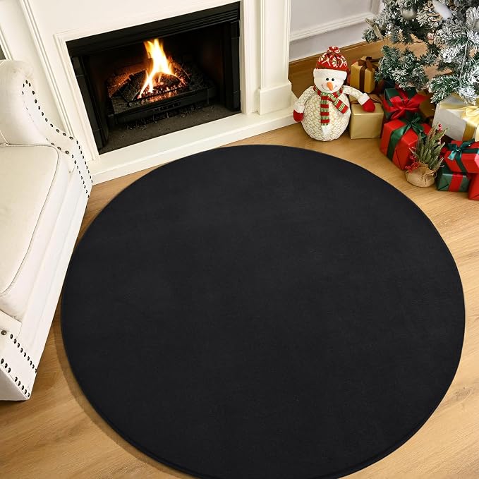 Amearea Black Round Area Rugs 5ft Circle Rugs for Bedroom Living Room | Washable Fluffy Indoor Thickened Memory Foam Rug, Non Slip Minimalist Circular Carpet for Boys Girls Dorm Nursery Room Decor