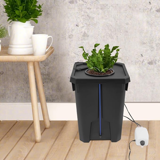 Hydroponics Growing System Kit, 7 Gallon Deep Water Culture Growing Bucket, Indoor Outdoor Recirculating Drip Garden System with Air Pump, Hose&Clay Pebbles for Leafy Vegetables
