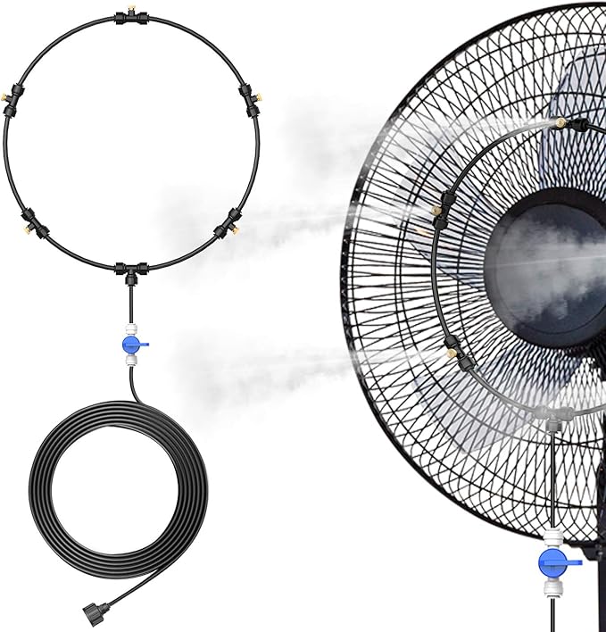 DR.PREPARE Outdoor Misting Fan Kit, 16.4ft Mist Hose Mister Fan, Water Misters for Cooling for Patio backyard, Portable Misting System, Independent Valve for Control