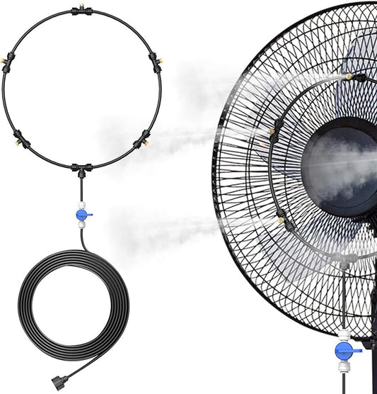DR.PREPARE Outdoor Misting Fan Kit, 16.4ft Mist Hose Mister Fan, Water Misters for Cooling for Patio backyard, Portable Misting System, Independent Valve for Control