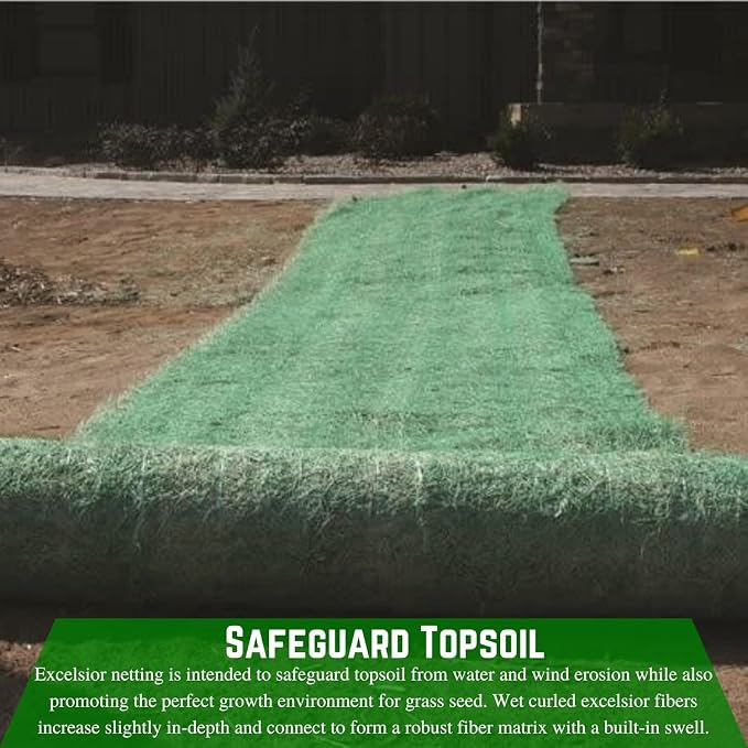 Farm Plastic Supply - American Excelsior QuickGrass Pro - 4' x 112.5' - Green Erosion Control Blanket Landscape Roll, Erosion Control Blanket, Slope Stabilization, Erosion Control