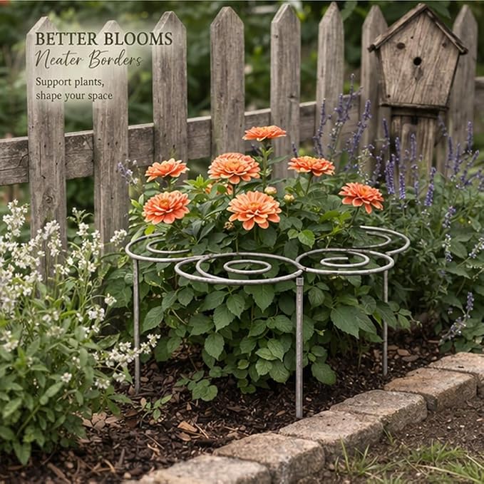 Metal Plant Support Ring for Garden, Peony Cage Stand, Indoor Pots, Flower Hoop, Decorative Grow Through Rings, Stackable Houseplant Stake, Dahlia Cage, Outdoor Orchid Clip(2PCS,Small)