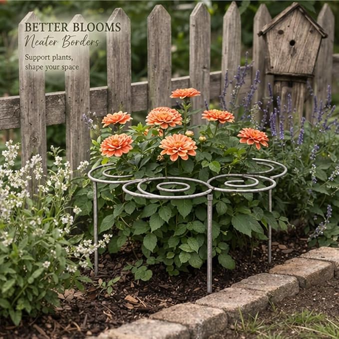 Metal Plant Support Ring for Garden, Peony Cage Stand, Indoor Pots, Flower Hoop, Decorative Grow Through Rings, Stackable Houseplant Stake, Dahlia Cage, Outdoor Orchid Clip(1PC,Small)