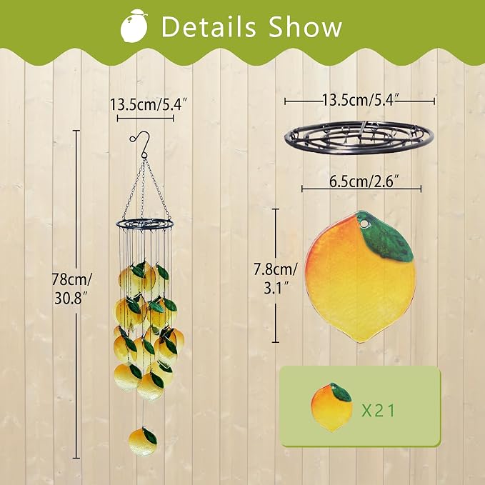 Small Sea Glass Wind Chimes for Outside, Lemon Windchimes Outdoors Unique, Sea Glass Art Wind Chimes Outdoor Gifts for Women, Hanging Outdoor Garden Decor
