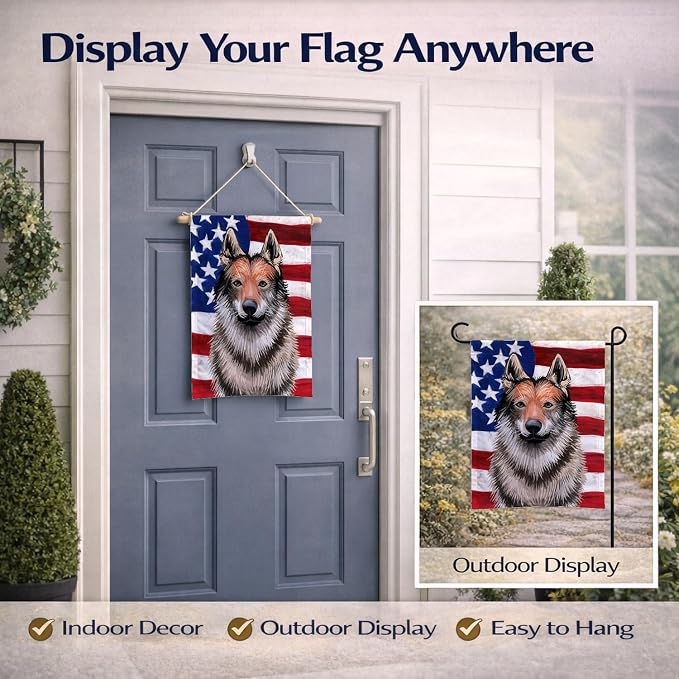 Caroline's Treasures CK6499GF Czechoslovakian Wolfdog American Flag Garden Flag Mailbox Flag Decorative Yard Flag Banner Outside Patio Artwork Yard Flower Beds, Garden Size, Multicolor