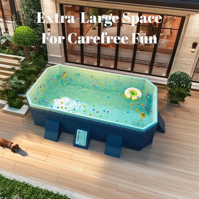 Foldable Swimming Pool, Non-Inflatable Kids' and Adults' Outdoor Large Swimming Pool, Anti-Slip PVC Family Pool, Summer Water Party for Outdoor, Garden, Backyard (Large)