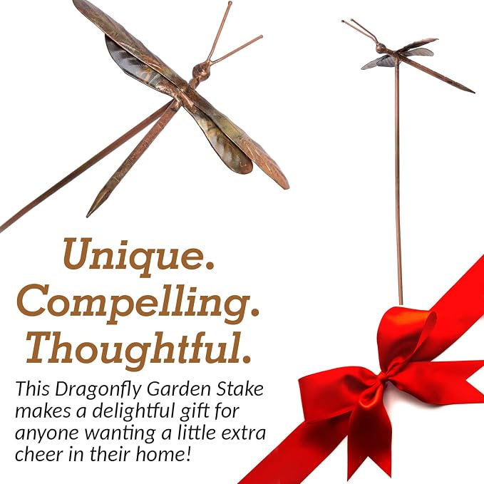 Flamed Copper Dragonfly Garden Ornament