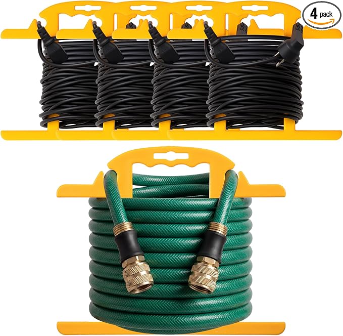 Ripeng 4 Pcs Heavy Duty Extension Cord and Hose Reel with Carrying Handle, Durable ABS H-shape Design Fits 100ft Cord Cable or Water Hose, 50ft Soaker Tube Management (Yellow)