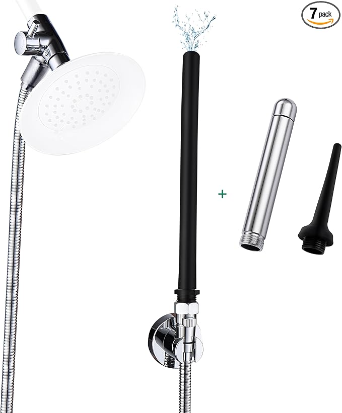Shower Enema System with Water Control Valve, 100 Inches Hose, Silicone Nozzles Enema Attachment for Men and Women Portable Cleaning, Enema Nozzle Kit Cleaner