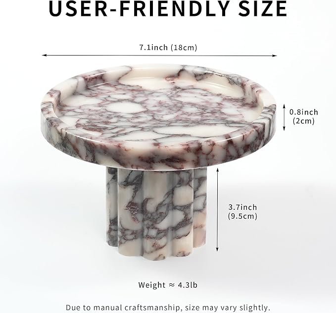Marble Perfume Tray with Legs - Round Decorative Stone Pedestal for Bathroom Vanity Coffee Table Kitchen Countertop, Footed Jewelry Candle Organizers Catchall Plate Riser with A Scalloped Leg