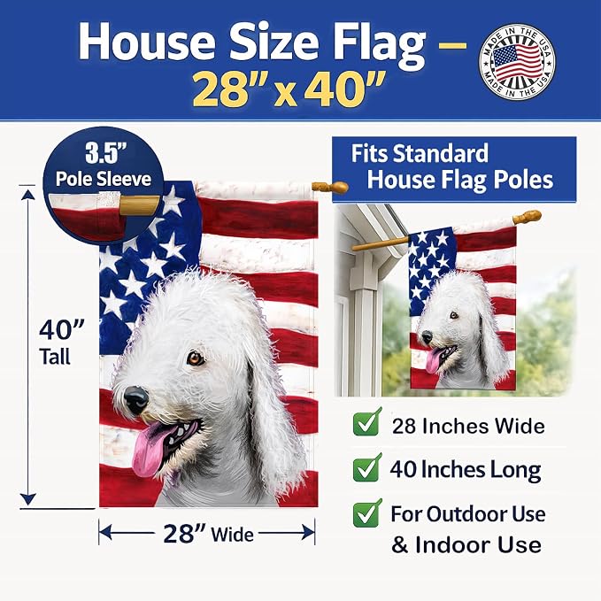 Caroline's Treasures CK6425CHF Bedlington Terrier American Flag House Flag Large Porch Sleeve Pole Decorative Outside Yard Banner Artwork Wall Hanging, Polyester, House Size, Multicolor