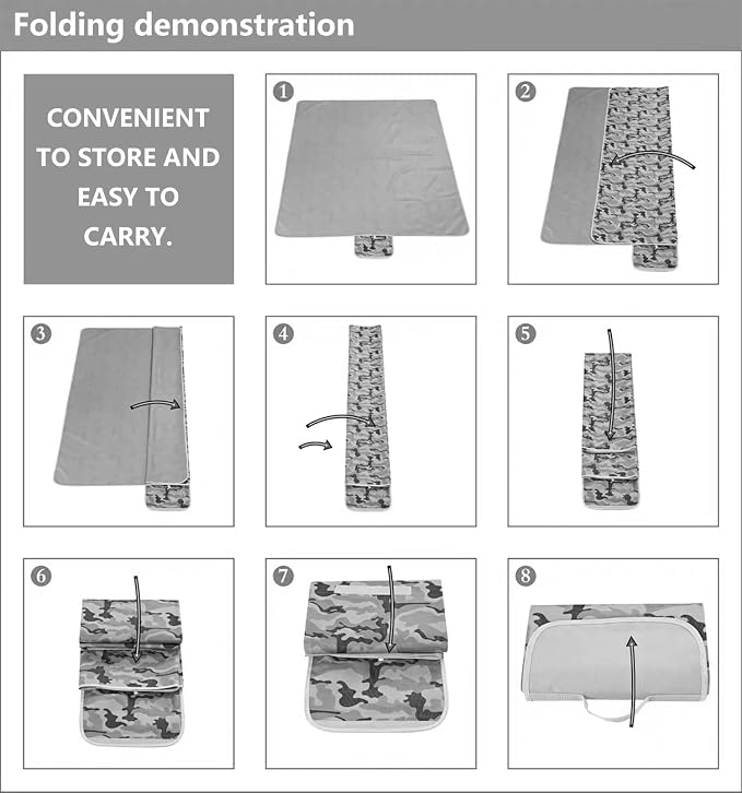 Wind Tour Waterproof Picnic Blanket with Carry Strap - Foldable Sandproof Outdoor Mat for Camping, Beach, Park - 59" x 71",Grey Grid (Single Mat)