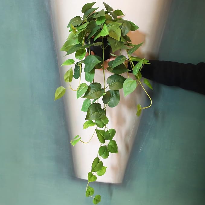 alyptus Fake Pothos Hanging Plants – 33" Set of 2 Faux Ivy Vines with Pots Realistic Silk Devil’s Ivy for Indoor Décor Low Maintenance Artificial House Plants for Home Bathroom or Office - Green