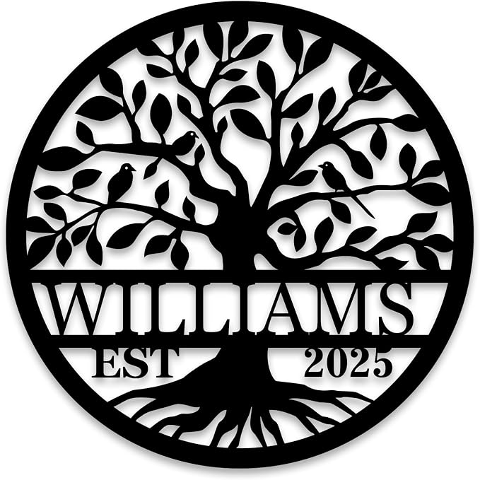 Personalized Family Tree Sign Custom Last Name Metal Wall Decor, Family Name Monogram Sign with Established Year, Tree of Life Home Decor, Rustic Farmhouse Outdoor Garden Decoration, Wedding Gift, Housewarming Gift for Family