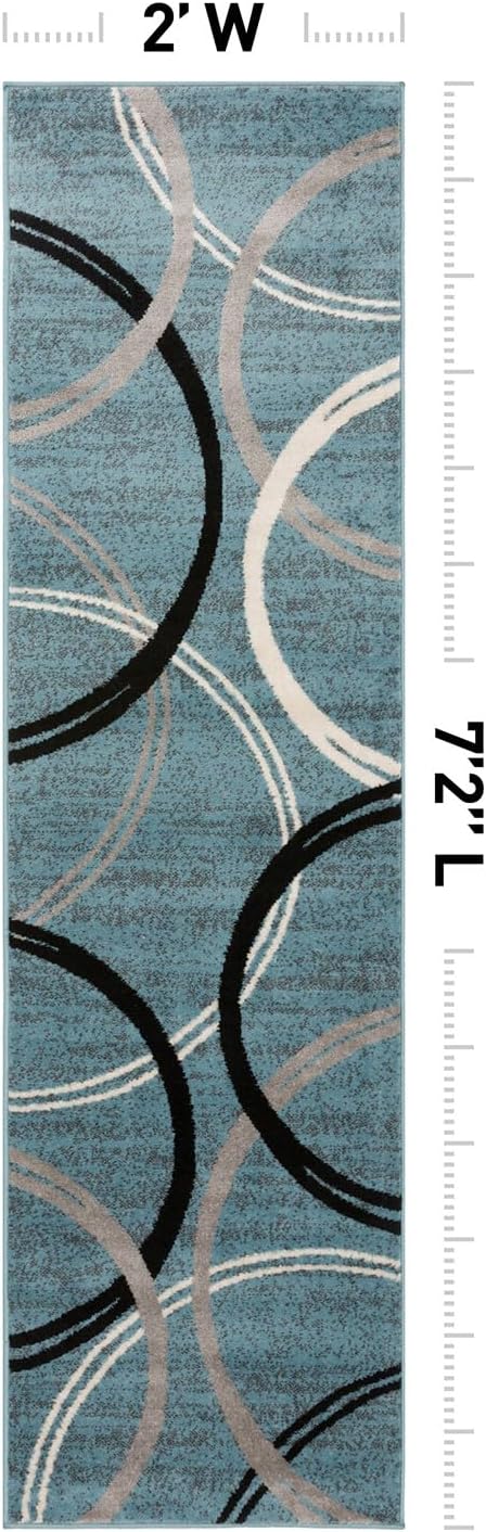 Rugshop Wavy Circles Modern Non-Shedding Runner Rug Blue 2' x 7'2" | Runner, Size 2' x 7'2", Living Room, Bedroom, Dining Room, Home Office, Kitchen, Entryway, Hallway, Nursery, Kids Room