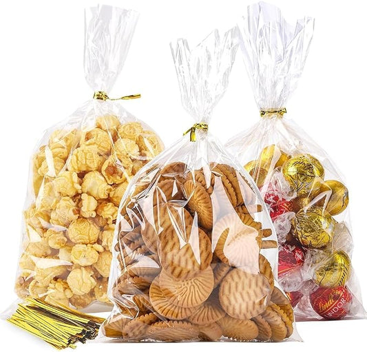 LOKQING Cellophane Bags Plastic Gift Bag Clear Cookie Candy Bags with Twist Ties for Party Favor Bag, Graduation Gift Bags(200 Pack, 6x10inch)