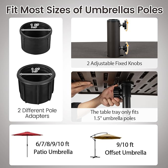 Tangkula 3-in-1 Patio Umbrella Base, 175 LBS Moveable Umbrella Stand w/Table Tray & Weighted Bag, Side Handles, HDPE Frame, 2 Pole Adapters, Garden Coffee Table Planter Box (Brown)