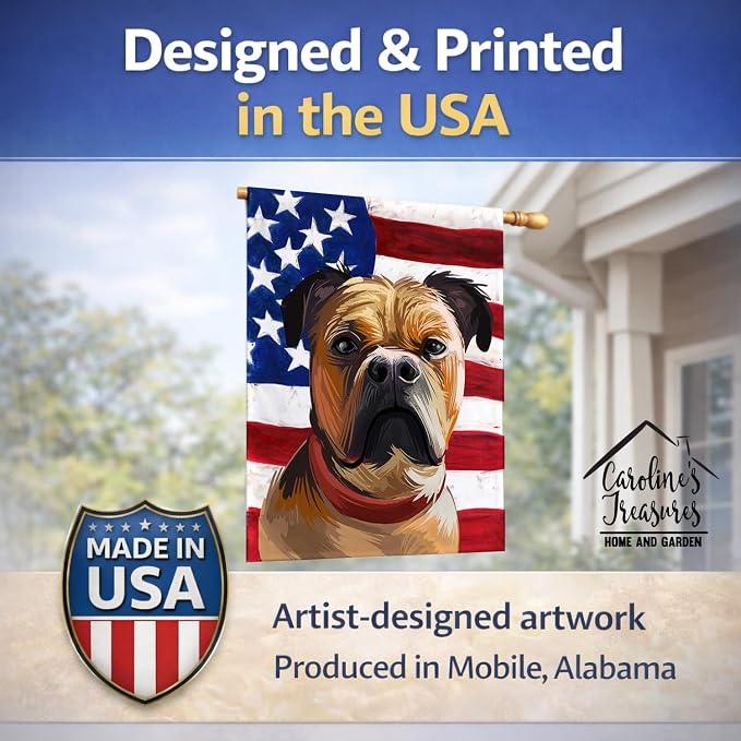 Caroline's Treasures CK6641CHF Perro de Presa Mallorquin American Flag House Flag Large Porch Sleeve Pole Decorative Outside Yard Banner Artwork Wall Hanging, Polyester, House Size, Multicolor