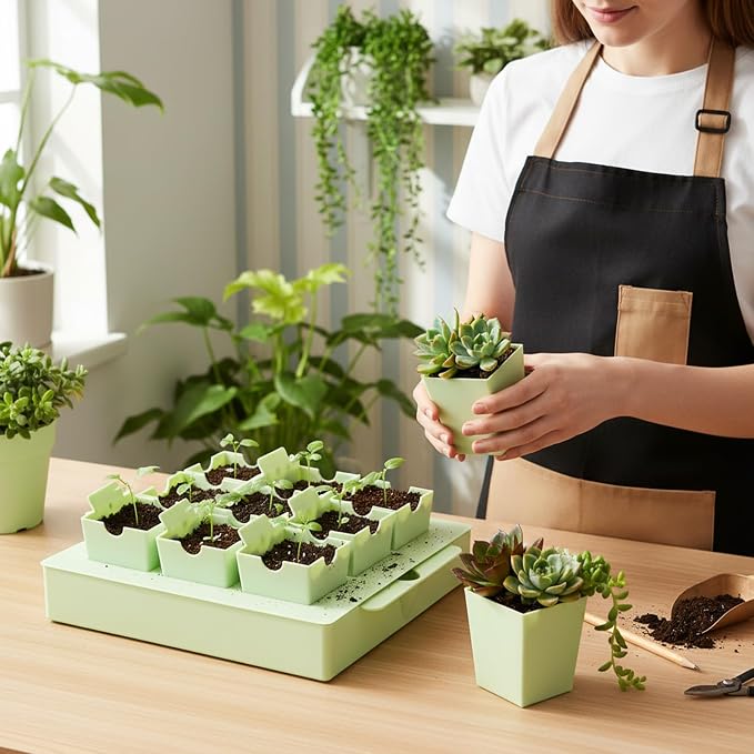 9 Cells Seed Starting Tray, Easy Transplant and Labeling Reusable 2.56 Inch | Deep Seed Starting Kit with Handle Thickened Seedling Tray Seedlings Starter Kit for Indoor, Outdoor, Greenhouse Use