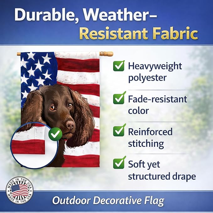 Caroline's Treasures CK6402CHF American Water Spaniel American Flag House Flag Large Porch Sleeve Pole Decorative Outside Yard Banner Artwork Wall Hanging, Polyester, House Size, Multicolor