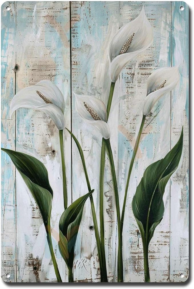 Metal Sign Tin Sign Vintage Wall Art Vintage Peace Lilies Tin Sign for Shabby Chic Style Green Stem Displays and Corrosion Resistant A Tin Signs Gardening for Home Decor 12×16 Inches
