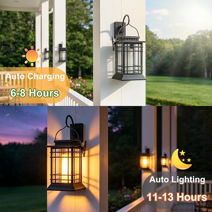 Brightever 4-Pack Solar Lanterns Outdoor Waterproof, 2026 Upgraded Flickering Flame Solar Lantern Outdoor Lights, Solar Powered Hanging Lantern Lights for Outside Patio Garden Yard Table Decor