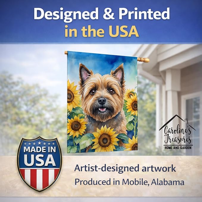 Caroline's Treasures DAC6044CHF Cairn Terrier in Sunflowers House Flag Large Porch Sleeve Pole Decorative Outside Yard Banner Artwork Wall Hanging, Polyester, House Size, Multicolor