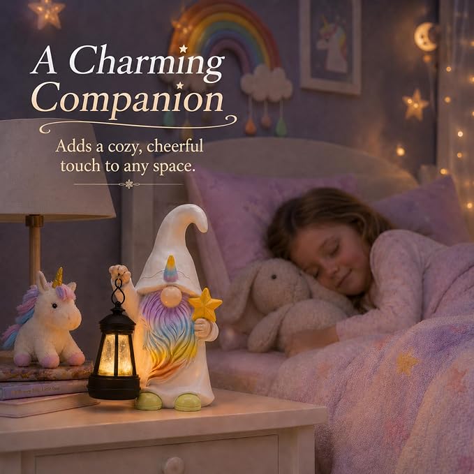 Solar Garden Gnome Statue : Unicorn Outdoor Lantern Decor | Waterproof Resin, Figurine Lights,Yard Lawn Porch Balcony Patio Home Decorations, Gifts for Mom Women Grandma