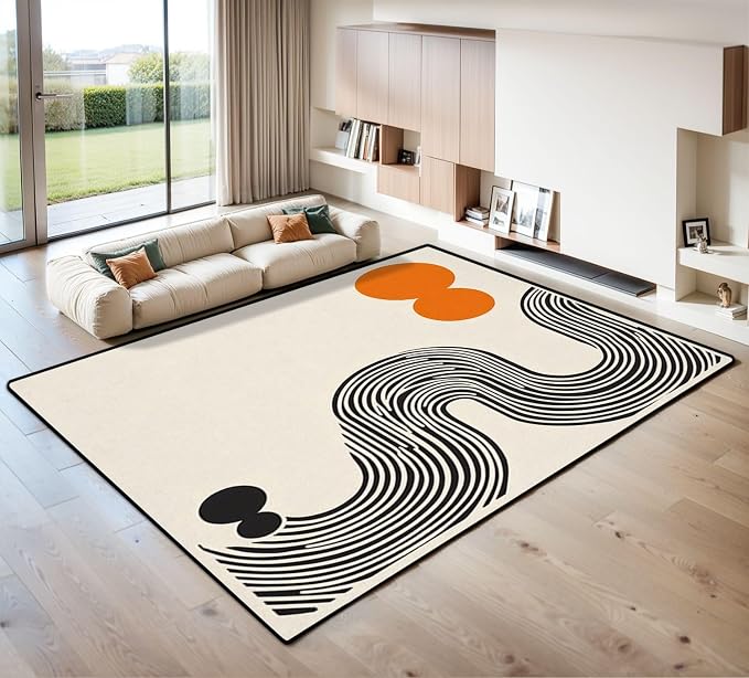 9x12 Area Rugs for Living Room Abstract Poster Geometric Shapes Boho Wall Decor Mid Century Washable Large Area Rug for Bedroom Non Slip Outdoor Carpets Soft Mats Kitchen Home Office Decor