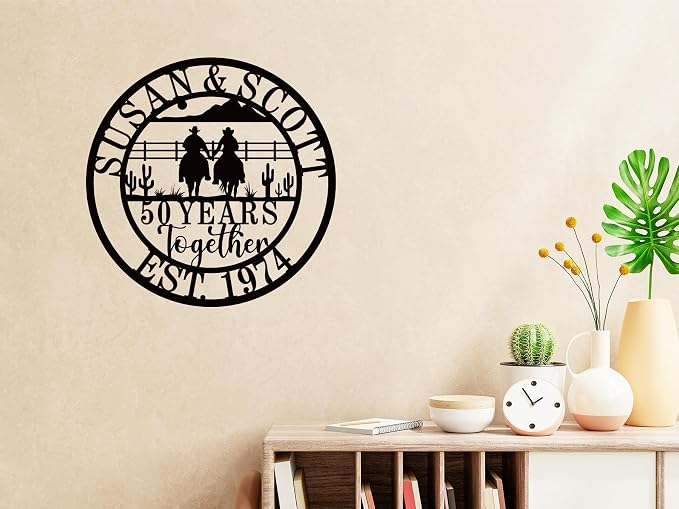 Personalized 50th/60th/25th/30th/40th/10th Anniversary Wedding Gifts for Couple Parents, Customized Cowboy and Cowgirl Couple Sign, Personalized Cowboy Name Sign, Cowboy Home Decor, Birthday Gift