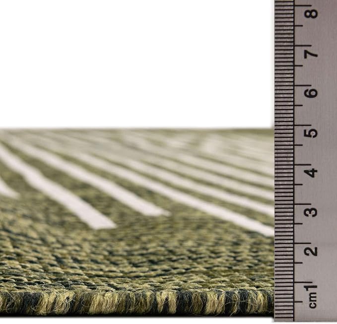 Unique Loom Outdoor Modern Collection Area Rug - Tambor (10' 8" Square, Green/ Ivory)