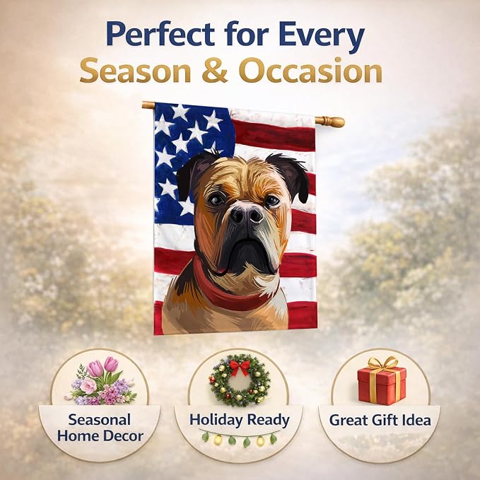 Caroline's Treasures CK6641CHF Perro de Presa Mallorquin American Flag House Flag Large Porch Sleeve Pole Decorative Outside Yard Banner Artwork Wall Hanging, Polyester, House Size, Multicolor