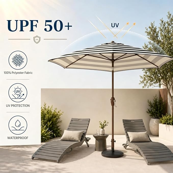 7.5ft Patio Umbrella, Outdoor Table Market Umbrella with Smooth Crank Lift, 6 Windproof Fiberglass Ribs, UPF50+ UV Protection for Deck, Pool, Garden and Backyard