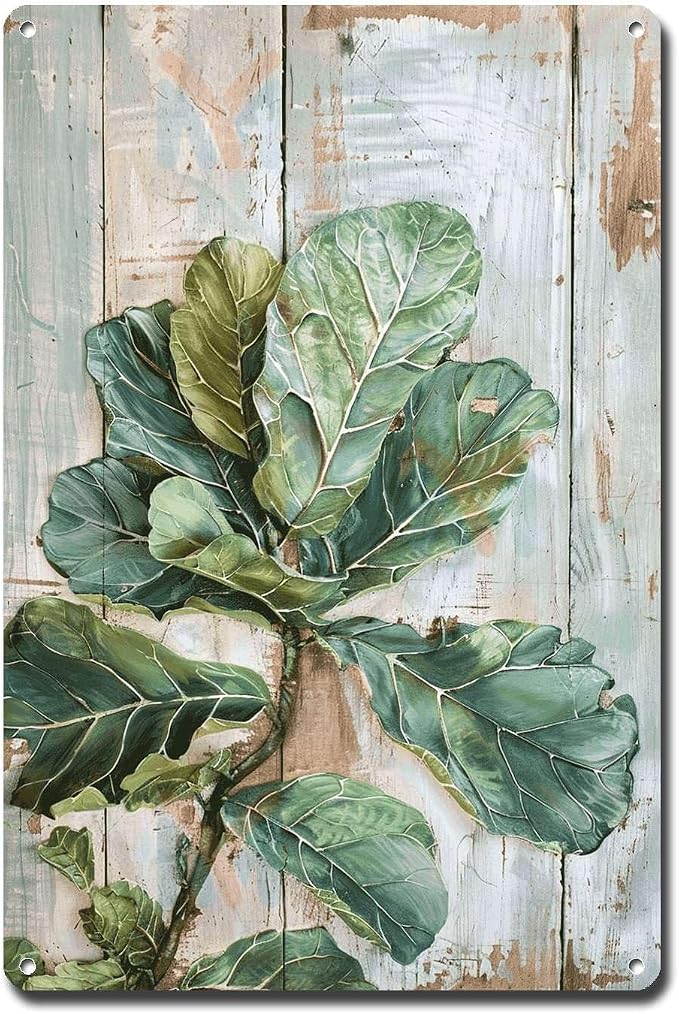 Metal Sign Tin Sign Vintage Wall Art Rustic Elegance Fiddle Leaf Tin Sign for Indoor Plant Lovers Home Decor and Easy Installation Bar Sign for Club 6×8 Inches