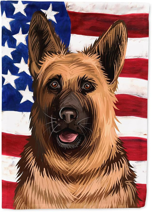 Caroline's Treasures CK6536CHF German Shepherd Dog American Flag House Flag Large Porch Sleeve Pole Decorative Outside Yard Banner Artwork Wall Hanging, Polyester, House Size, Multicolor