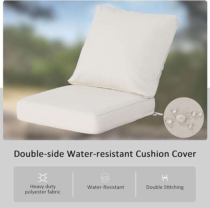 23.5"x25" Outdoor Deep Seat Patio Cushions Set of 2, Deep Seat Bottom Resilient Foam Filling Water-Resistant Stain-Resistant UV Resistant Weather Resistant with YKK Zippers,Almond
