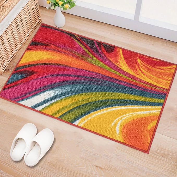 Rugshop Waves Non-Slip Contemporary Modern Area Rug Multi 20" x 30" | Rectangular, Living Room, Bedroom, Dining Room, Home Office, Kitchen, Entryway, Hallway, Nursery, Kids Room, Guest Room
