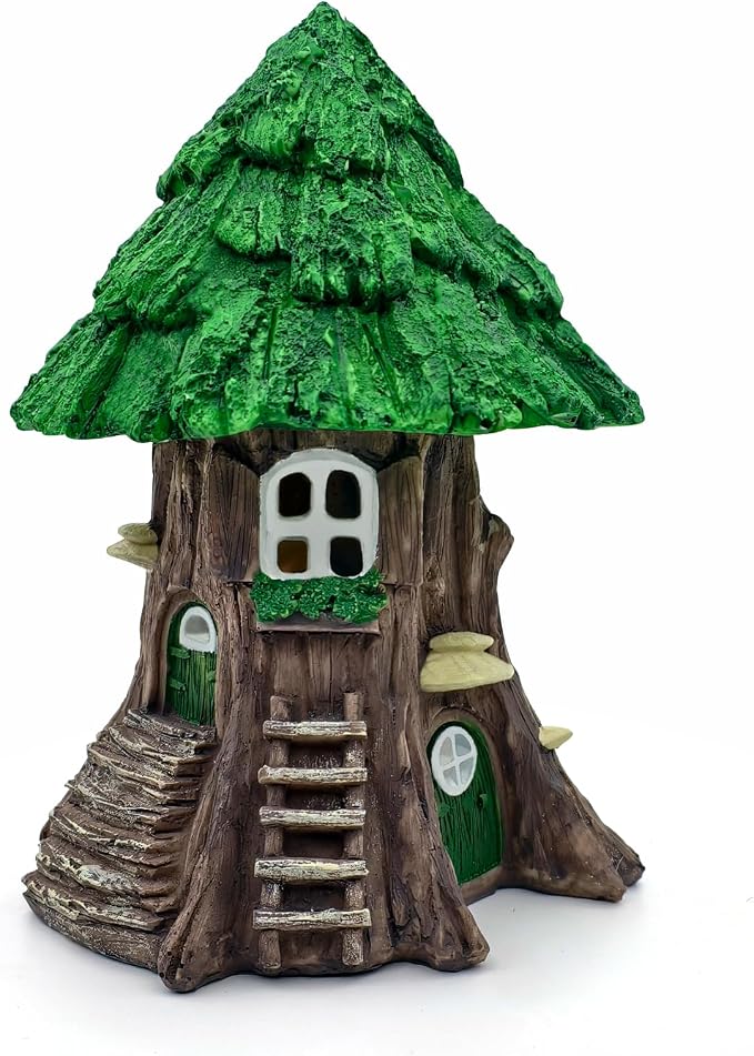 DONABELA Fairy Garden Tree House Miniature Decor Village Figurine Accessories Supplies Outdoor Indoor Tiny Resin Forest Set