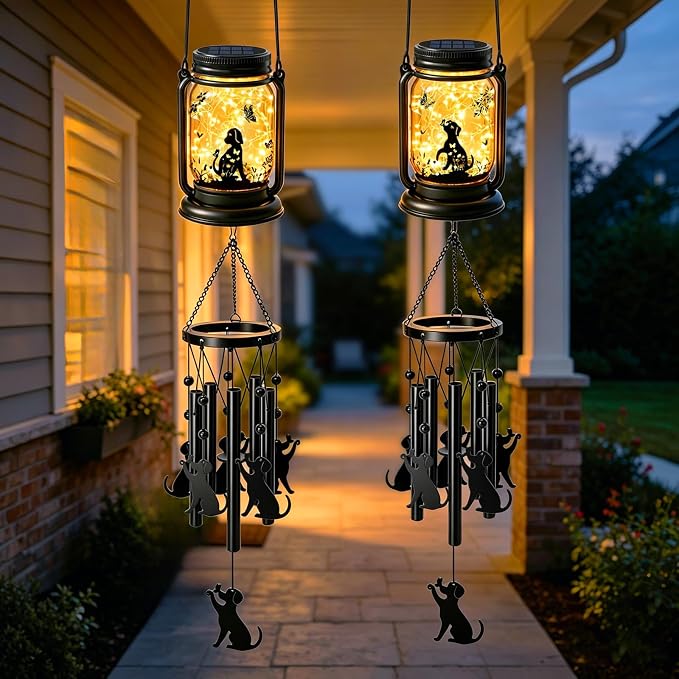2 Pack Solar Dog Wind Chimes for Outside, Birthday Mother' s Day Gifts for Mom Women Grandma,Solar Dog Wind Chime Light Hanging Wind Chimes Outdoor,IP65 Waterproof, Yard Garden Terrace