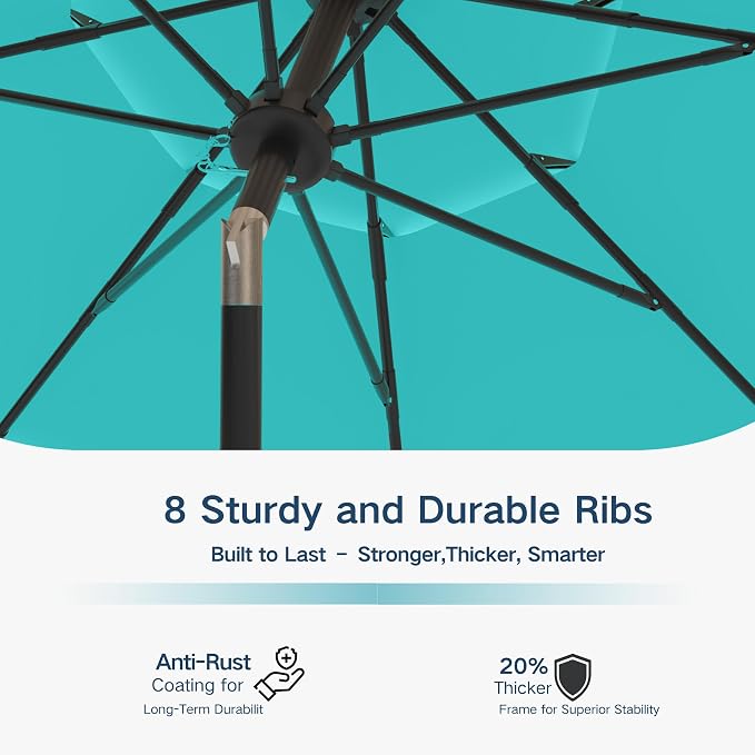 10FT Patio Umbrella 3 Tiers Outdoor Market Umbrella w/Push Button Tilt, Crank, UV and Waterproof Table Umbrella for Garden, Pool, Backyard, Deck, Lawn, Aqua Blue
