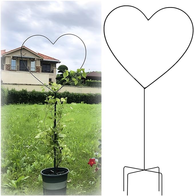 Heart-Shaped Garden Trellis for Climbing Plants, 104cm/41 Iron Plants Climbing Holder Rack for Decorative Potted Plants Flowers Indoor Otdoor (Color : Black, Size : 104x42cm/41x16.5in)