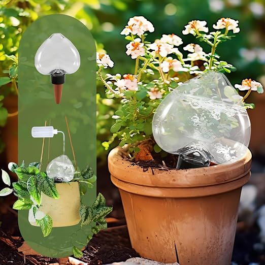 Heart2-shaped Self Plant Watering Globes-4 Top Fill Automatic Planter Watering Insert with Slow Release-Watering drip Irrigation Device for Indoor and Outdoor Plants.